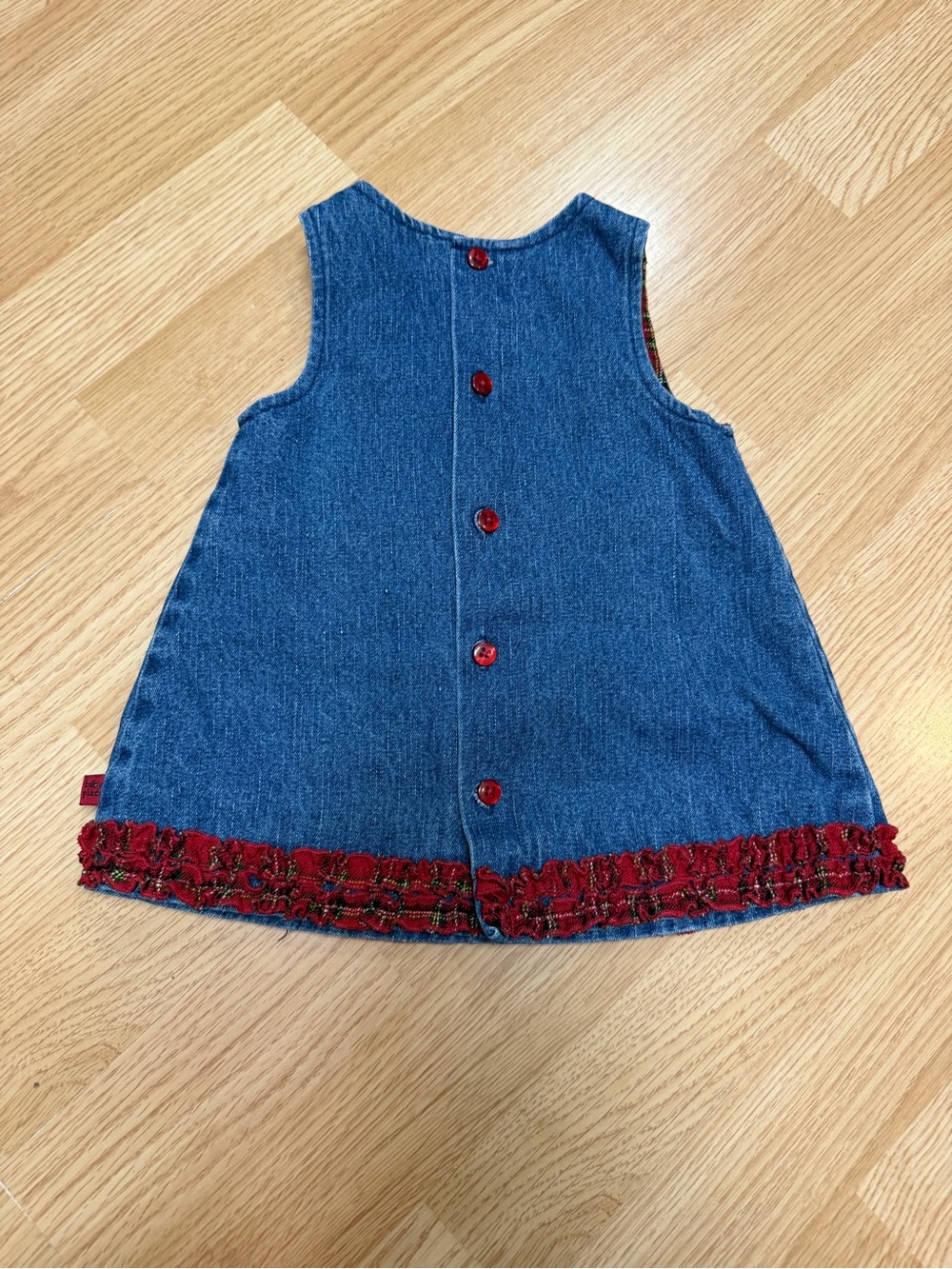 Vintage The Children’s Place Baby Place Denim Plaid Heart Jumper Dress Y2K - Picture 3 of 6
